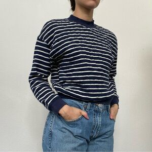 Madewell Navy and White Striped Crew Neck Sweater